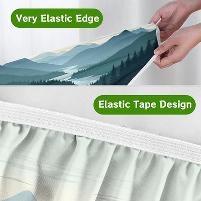 Mountain Landscape Picnic Table Cover with Bench Covers and Carrying Bag, Green Nature Forest Woodland Outdoor Camping Essentials 6FT 4PCS Fitted Rectangle RV Must Haves Tablecloth