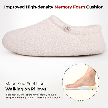 HomeTop Women's Fuzzy Curly Fur Memory Foam Loafer Slippers with Polar Fleece Lining