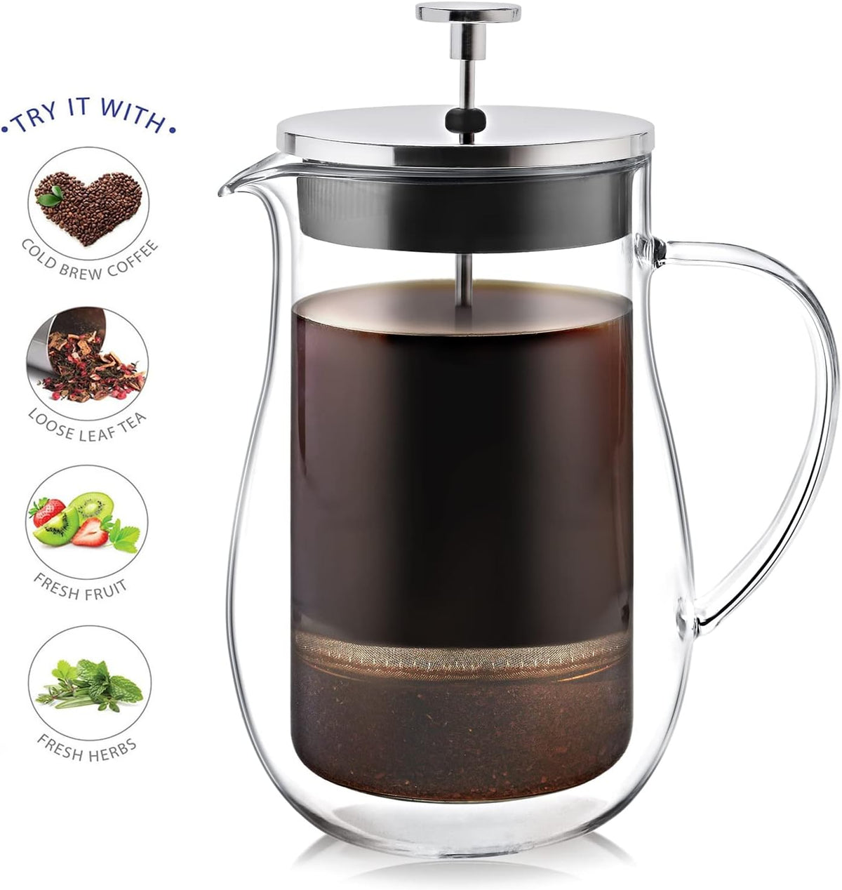 Teabloom Stay-Hot Glass French Press – Insulated 27-Ounce (800 mL) Loose Tea Steeper and Coffee Maker – Connoisseur's Choice