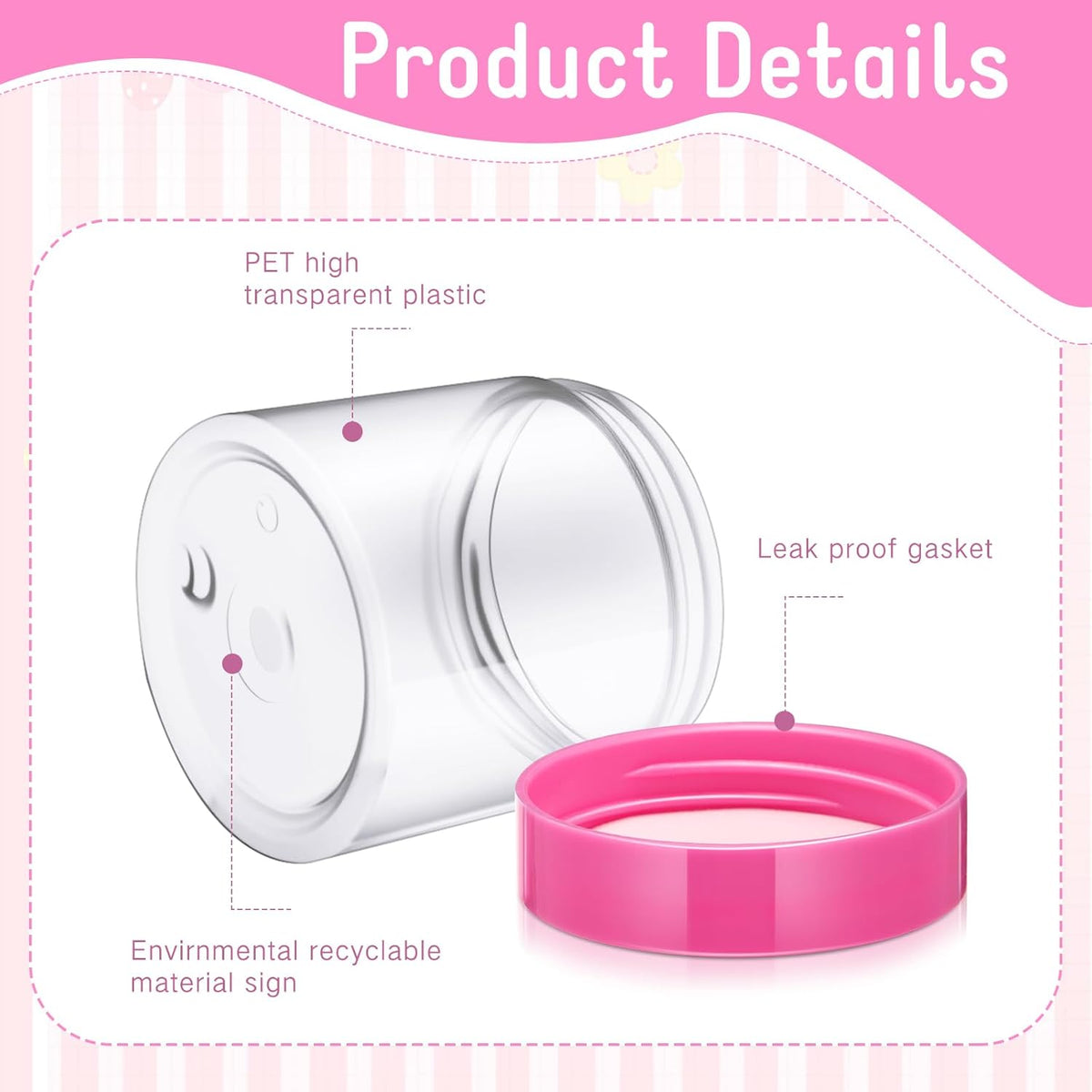 Patelai 4 Pieces Round Wide-mouth Leak Proof Plastic Container Jars with Lids for Travel Storage Makeup Beauty Products Face Creams Oils Salves Ointments DIY Making(8 Ounce,Pink)