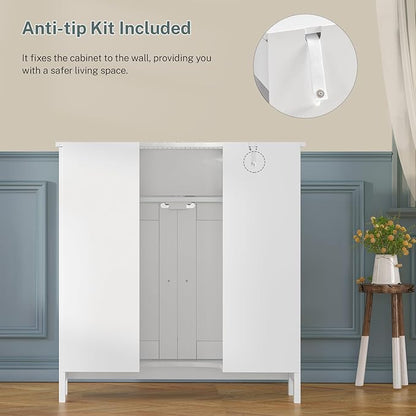 TEENFON Pedestal Sink Storage Cabinet with 2 Doors and Drawer, Bathroom Sink Cabinet, Under Sink Storage with U-Shape Cut-Out, White