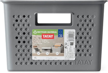 TATAY Rectangular Organiser Box 4L Bohol, Polypropylene, BPA Free, 100% Recycled Plastic. Anthracite Grey. Measures 17 x 27 x 11,5 cm
