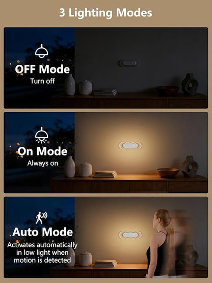 Kitloo Rechargeable Motion Sensor Night Light, Battery Operated LED Night Light for Kids, Nursery, Bathroom, Toilet, Hallway, Stairs, Closet, Kitchen & Cabinet – Cordless Magnetic Wall Sconce, 2 Pack