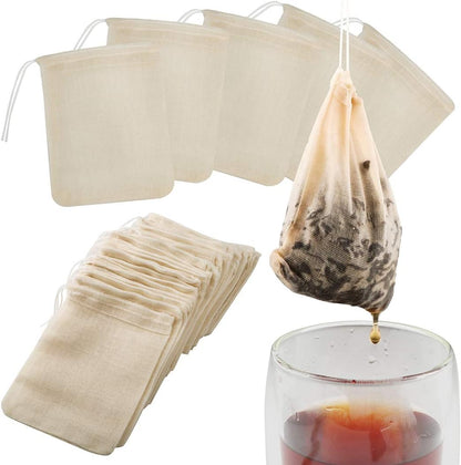 Tea Filter Bags, 50 Pack Empty Reusable Cotton Tea Bag for Loose Leaf Tea