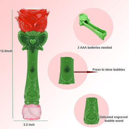 Bubble Wand Wedding Electric Bubble Maker Machine,Blingbrione 10 Holes Auto Bubble Blower Flower Rose Light-up Handheld for 3-16 Kids Girls Adults.Bubble for Party Outdoor, 2 Bubble Solution.