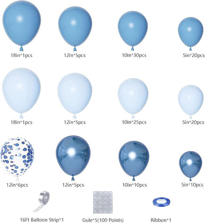 DBKL Blue Balloon Garland Arch Kit with Different Size Metallic Macaron Blue Confetti Balloons for Baby Shower Boys Birthday Wedding Graduation Ocean Themed Party Background Decorations