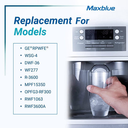 Maxblue Replacement for GE® RPWFE®, RPWF (with CHIP) Refrigerator Water Filter, Compatible with WSG-4, WF277, GFE28GMKES, PFE28KBLTS, GFD28GSLSS, PWE23KSKSS, GYE22HMKES, DFE28JSKSS, 6 Filters