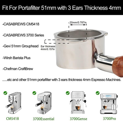 51mm Bottomless Portafilter 3 Ears Compatible with Casabrews CM5418 and 3700 Series, with Stainless Steel Double Shot Capacity Cup Filter Basket
