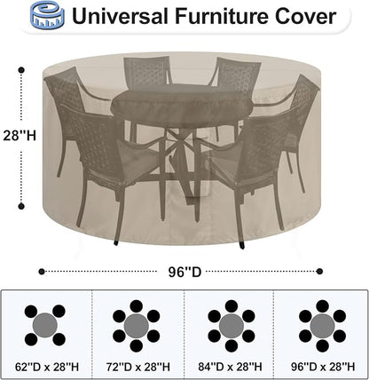 OutdoorLines Outdoor Waterproof Patio Table Furniture Set Covers - Round Couch Sectional Cover Outside Weatherproof Patio Furniture Covering for Deck, Lawn and Backyard 96" Dia x 28" H, Camel