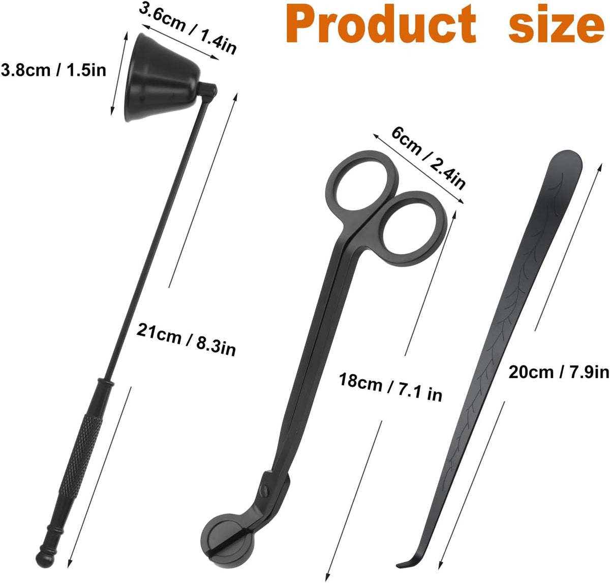 3 in 1 Candle Accessory Set(3 Set), Premium Candle Wick Trimmer, Candle Snuffer, Wick Dipper, Elegant Candle Care Kit with Gift Package for Candle Lovers (Black)
