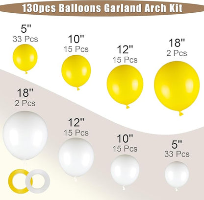 130pcs White and Yellow Balloons Garland Arch Kit, 18 12 10 5 Inch Different Sizes Pack Latex Balloon for Wedding Baby Shower Birthday Christmas Party Garland Decoration