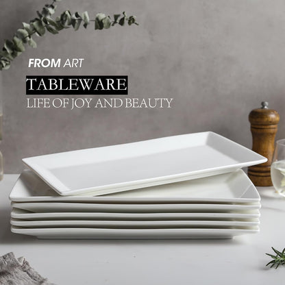 12" Serving Platters Set of 4, White Rectangular Plates, Ceramic Serving Tray, Stackable Large Party Plates for Appetizer, Dessert, Steak, Sushi