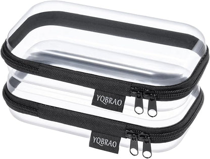 YQBRAO 2-Pack Small Clear Hard Shell Zipper Case Black, 1.2mm Heavy-Duty Crush-Proof Makeup Bag, TSA Approved Toiletry Bag, Rigid Diaper Bag Organizer Pouches for Cables, Tech & Snacks