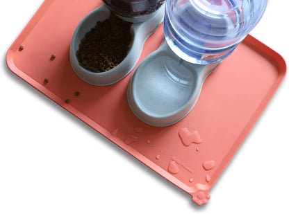 Hoki Found Large Silicone Pet Feeding Mats Tray - Non Slip Dog Cat Bowl Mats - Waterproof - Burnt Coral