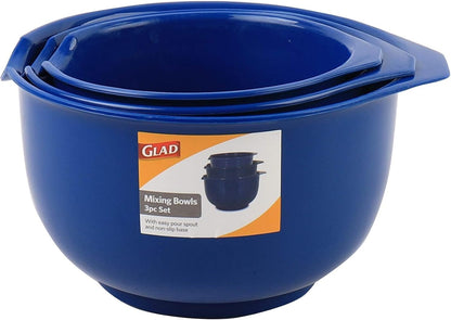 Glad Mixing Bowls with Pour Spout, Set of 3 Nesting Design Saves Space Non-Slip, BPA Free