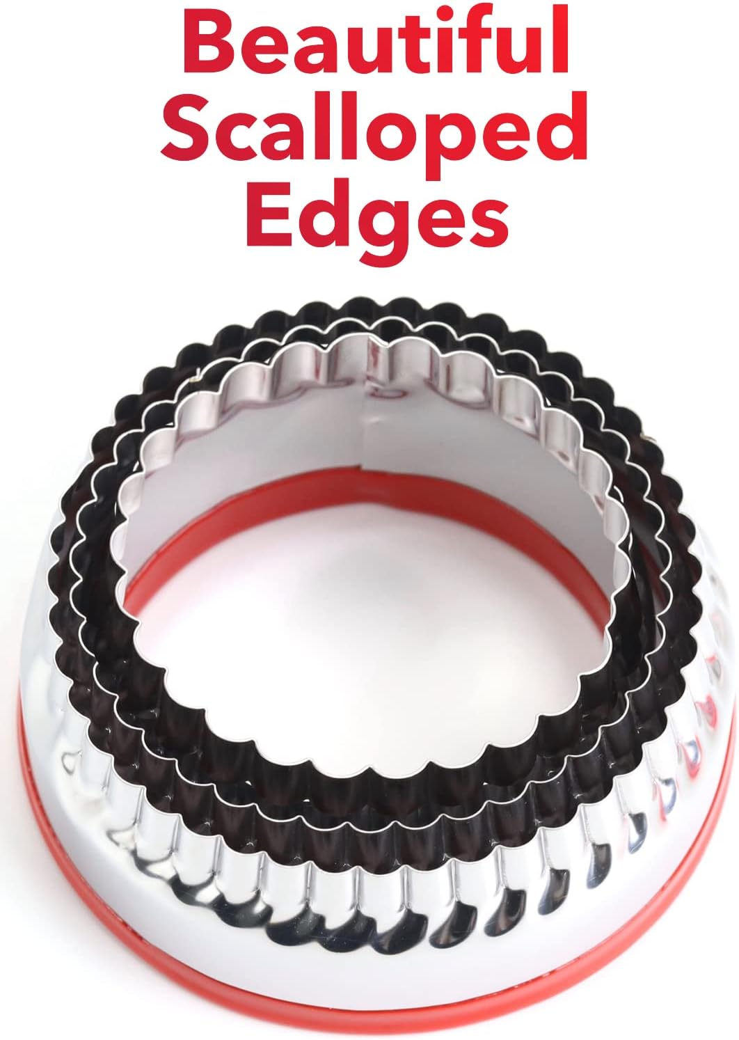3Pcs Fluted Round Cookie Cutters - 2" & 2.6" & 3", Heavy Duty Food-Grade Stainless Steel, Mini Biscuit Cutter
