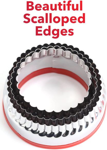 3Pcs Fluted Round Cookie Cutters - 2" & 2.6" & 3", Heavy Duty Food-Grade Stainless Steel, Mini Biscuit Cutter