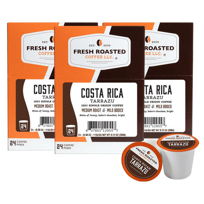 Fresh Roasted Coffee, Costa Rica Tarrazu K-Cup Pods for Keurig Brewers, Medium Roast, Kosher, 24 Count (Pack of 3)