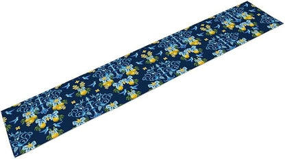 Lemon Fruit Table Runner Nature Bow Farmhouse Talavera Ethnic Folk Rustic Birds Aesthetic Dining Table Decoration for Home Holiday Party Dresser Kitchen Cabin Restaurant Wedding Decor 13×70in
