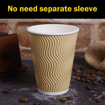 Disposable Paper Coffee Cups with Lids, 100 pack 12 oz Ripple Wall Insulated To Go Coffee Cups for Hot/Cold Beverage