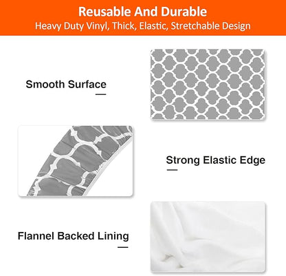 7ft Picnic Table and Bench Cover, Camping Essentials RV Gear, 84 in Waterproof Windproof Outdoor Elastic All Around Tablecloth, Fitted Rectangle Tables and Seats, Gray-White Moroccan