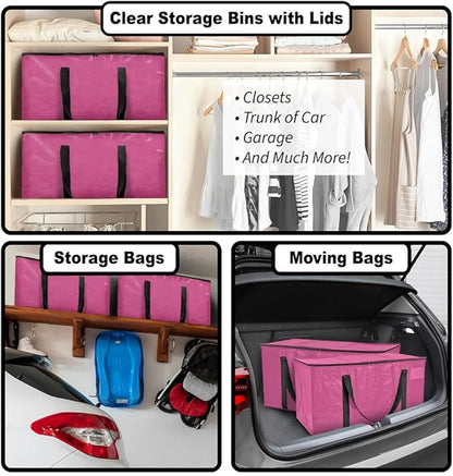 ClearSpace Oversized Moving Bags or Storage Bag – Large Moving Boxes with Backpack Straps, Zippers & Handles – Heavy-Duty Packing Bags for Moving, College Dorm, Christmas Decorations, 8 Pack