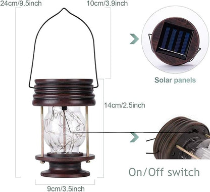pearlstar Solar Lanterns Outdoor Hanging Solar Lights, 2PK Table Lamps with Retro Design, Garden Lantern Vintage Design for Landscape Yard Table Pathway Beach Decoration