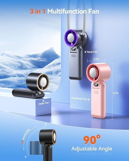 Portable Handheld Turbo Fan with Ice Cooler, 199 Speed Personal Fan,5500mAh Rechargeable,20H Cooling Time,20000 RPM Powerful Silent Motor, Summer Essential for Travel/Outdoor/Office, Black Gold