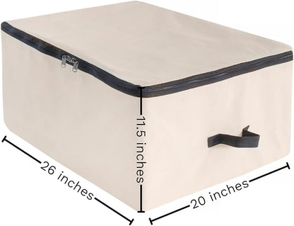 Canvas Storage Bags for Comforters and Blankets - X-Large Zippered Storage Bags for Blankets, Comforters, and Clothes - Easy Storage Under Bed, 100% Cotton, Breathable with Carrying Straps (2 Bags)