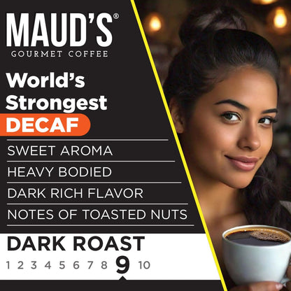 Maud's World's Strongest Decaf Coffee Pods, 100 ct, Decaffeinated Dark Roast Coffee in Recyclable Single Serve Pods – 100% Arabica Coffee