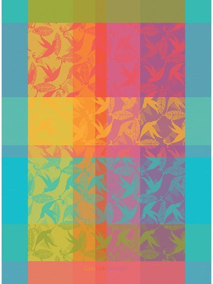 Garnier Thiebaut Mille Colibris Tor Antilles (One Thousand Hummingbirds) French Kitchen Towel 22"x30", Cotton, Jacquard