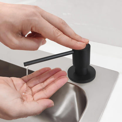 Matte Black All Brass Soap Dispenser for Kitchen Sink Countertop Sink Soap Dispenser 17 OZ Bottle Built in Refill from The Top with Long Spout