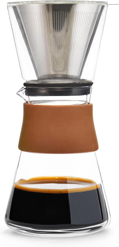 Grosche Amsterdam Glass Pour Over Coffee Maker - Single Cup Manual Dripper Brewer w/Removable Glass Top & Permanent Stainless Steel Filter