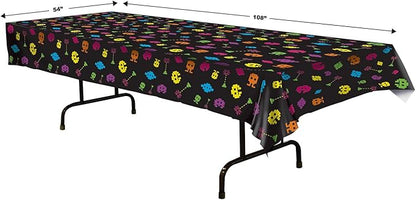 Beistle 80’s Tablecovers, 54” x 108”, 2 Pieces – Plastic Rectangular Tablecloth, Table Covers for Party, Party Decorations, Birthday Video Game Supplies, Multi Color