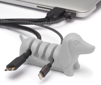 Gifts for Readers & Writers Cord Organizer, Office Desk Organizing & Cable Management Accessory, Kord Keeper Dog, Weighted Wire Holder to Organize Phone & Device Charger Cords, Light Gray