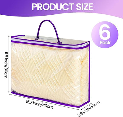 6 Pcs Storage Organizer Bags for Clothes, Clear Zippered Storage Bags for Sweater Blanket Bed Sheet Storage, Plastic Storage Bags with Zipper for Closet Linen Sweater Blanket (Purple)