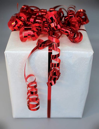 Red Gift Ribbon and Green Curly Christmas Curling Ribbons Holiday Clearance Thin Metallic Green Crimped Iridescent for Present Wrap Holiday Party Crafts, Gift Wrapping