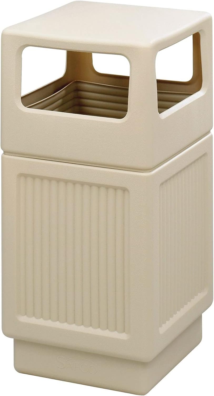 Safco Canmeleon Trash Can, 38 Gallons, Indoor and Outdoor Use, Durable & Weather-Resistant Commercial Garbage Can, Tan