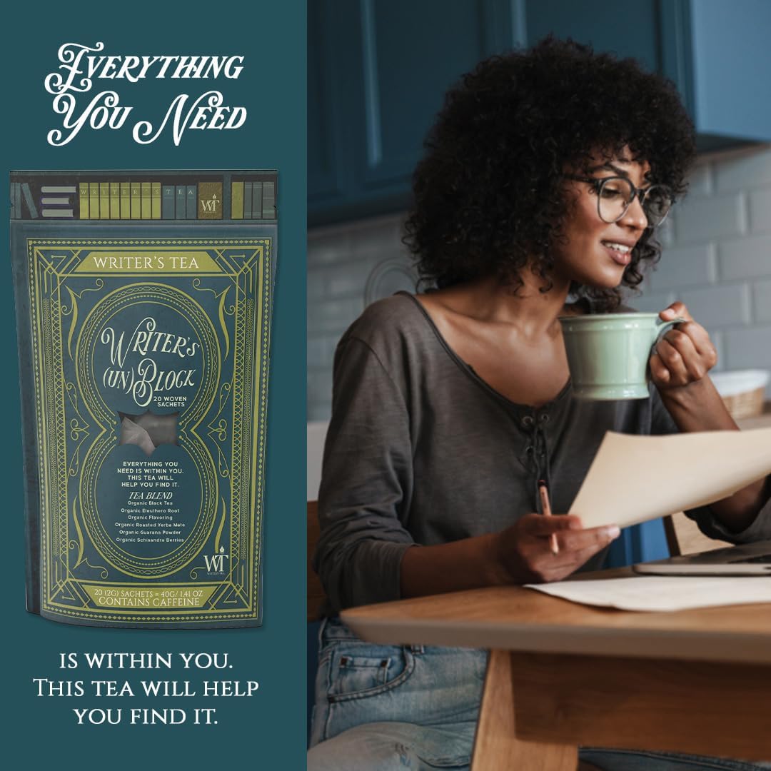 Writer's Tea Writer's (Un) Block - Focus Tea - Black Tea, Eleuthero Root, Flavoring, Roasted Yerba Mate, Guarana Powder, and Schisandra Tea Blend