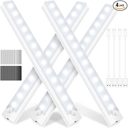 Under Cabinet Lights - Motion Sensor Light Indoor for Pantry, Closet, Kitchen, Bathroom - Battery Operated Magnetic Cabinet Lighting with Auto Off-4 Pack (White Light)