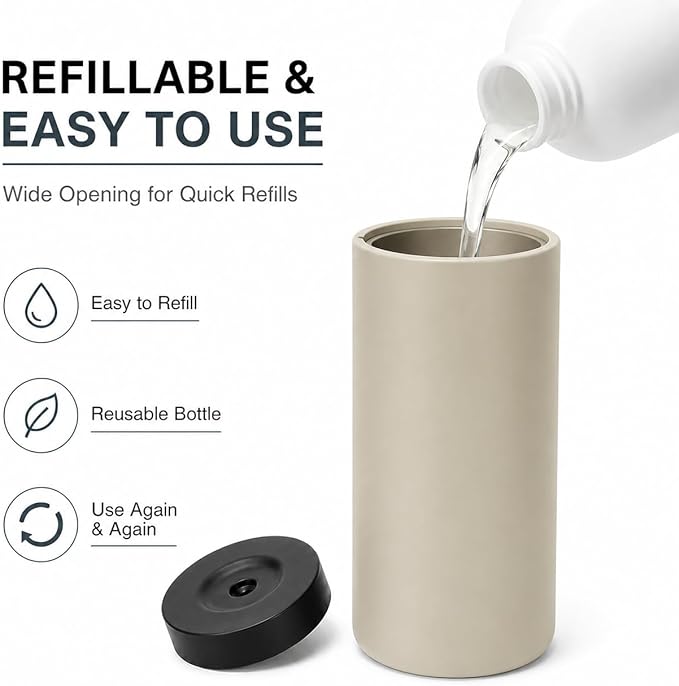 Silicone Dish Soap Dispenser, 8 Oz Refillable Squeeze Bottle, Leakproof for Kitchen Sink, Light Gray