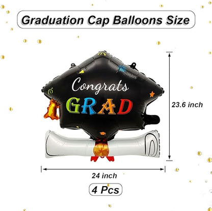 4Pcs Graduation Cap Balloons Congrats Grad Hat Balloons Graduation Balloons for Class of 2026 Party Decorations