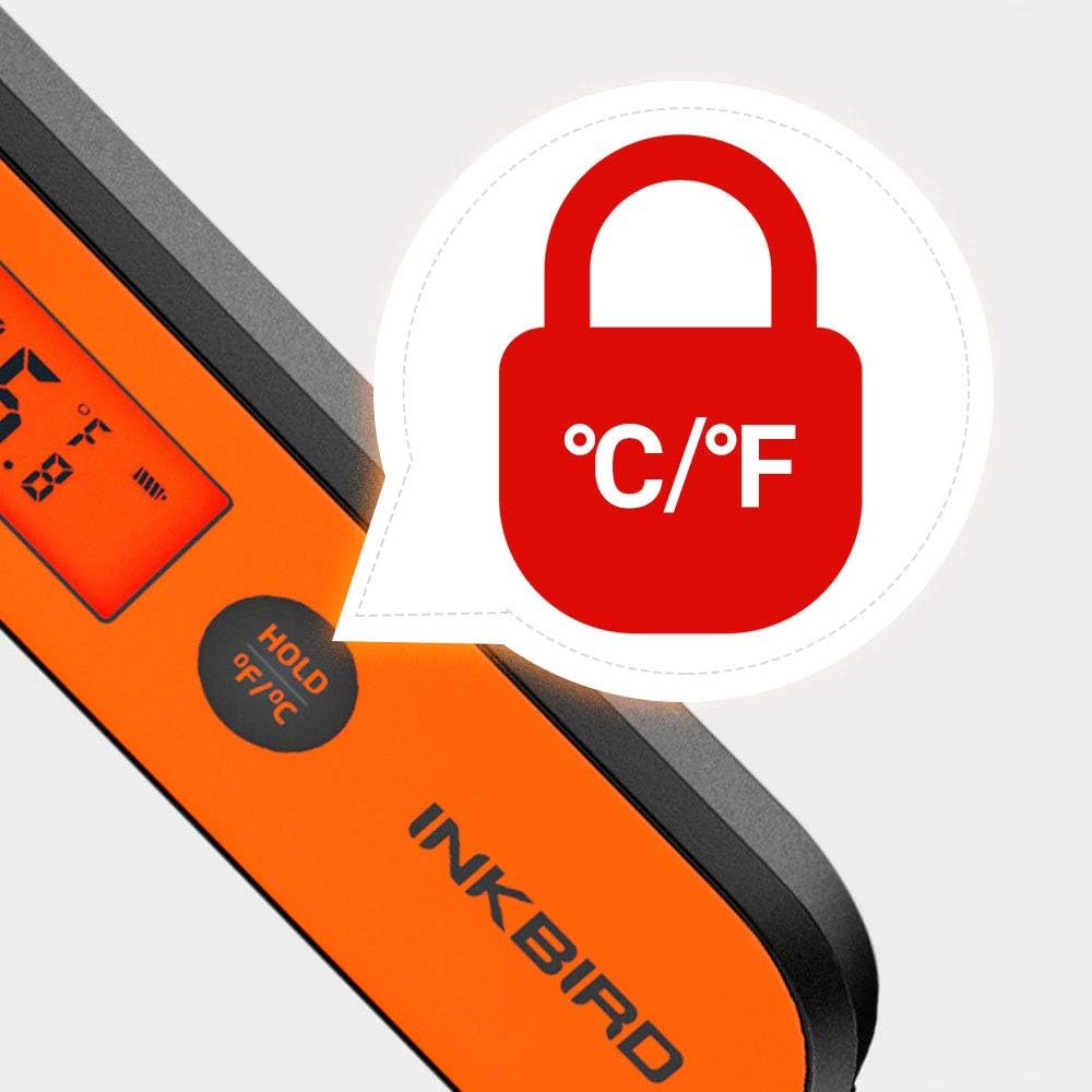 Inkbird Instant Read Meat Thermometer IHT-1P, Digital Waterproof Rechargeable Food Thermometer with Calibration, Magnet, Backlight for Cooking, Grill