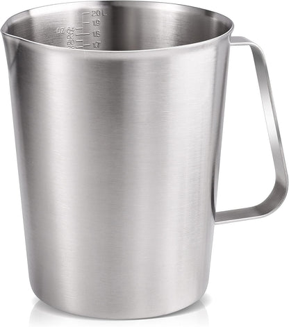 KSENDALO 64Oz/8Cup Stainless Steel Pitcher (SUS304), 2 Liter Metal Container for Water, Milk, Liquid with Handle with Engraved Markings, Silver