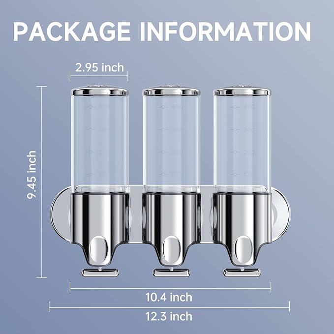 3 in 1 Chamber Wall Mounted BathroomShower Pump Dispenser,Dispensers for The Shower,Shampoo and Conditioner Dispenser,Shower Dispenser 3 Chamber no Drill