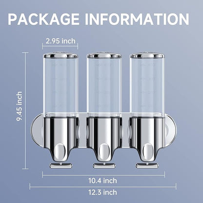 3 in 1 Chamber Wall Mounted BathroomShower Pump Dispenser,Dispensers for The Shower,Shampoo and Conditioner Dispenser,Shower Dispenser 3 Chamber no Drill