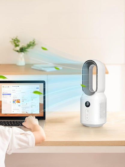 let'me 13 Inch Desk Fan Bladeless, Small Table Fan, Small Office Fan with 3 Speeds and Night Light, Small Quiet Desktop Fan for Personal, Bedroom, Office, Nightstand