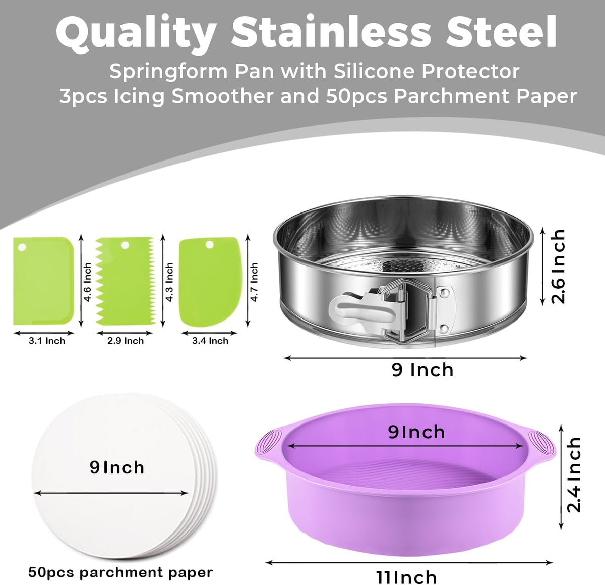 Stainless Steel Springform Pan 9 Inch Nonstick, Leakproof Cheesecake Pan with Pan Protector, Spring Form Pan for Cheesecake