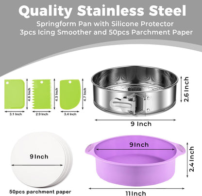 Stainless Steel Springform Pan 9 Inch Nonstick, Leakproof Cheesecake Pan with Pan Protector, Spring Form Pan for Cheesecake