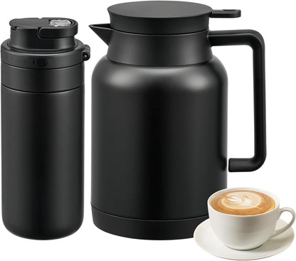2 Pack 49oz Thermal Coffee Carafe and 15oz Insulated Water Bottle, Stainless Steel Vacuum Thermal Carafes and Water Bottle for Keeping Coffee, Tea